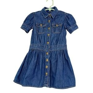 Polo Ralph Lauren Girls Denim Shirt Dress 3T Short Puff Sleeve Button Front